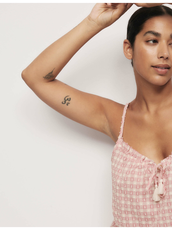 Marks & Spencer Marks & Spencer rózsaszín, 100% pamut kockás pizsama trikó elöl megkötővel