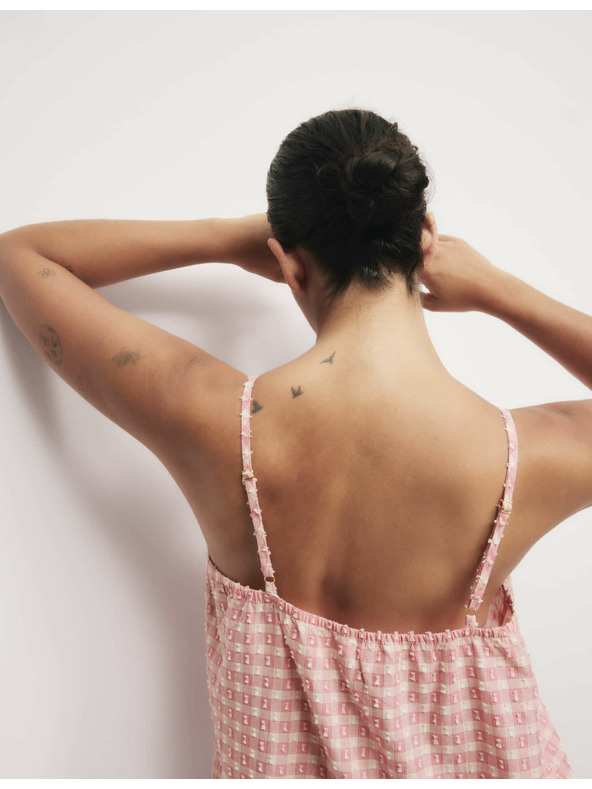 Marks & Spencer Marks & Spencer rózsaszín, 100% pamut kockás pizsama trikó elöl megkötővel