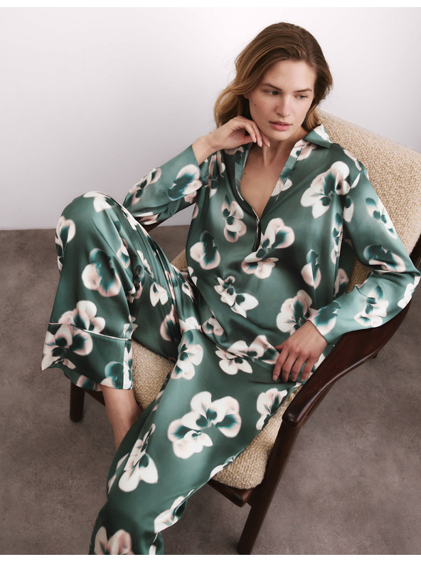 Marks & Spencer Marks & Spencer zöld, szatén virágmintás pizsama nadrág
