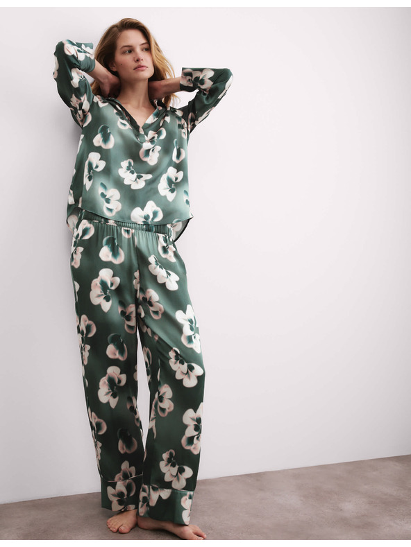 Marks & Spencer Marks & Spencer zöld, szatén virágmintás pizsama nadrág