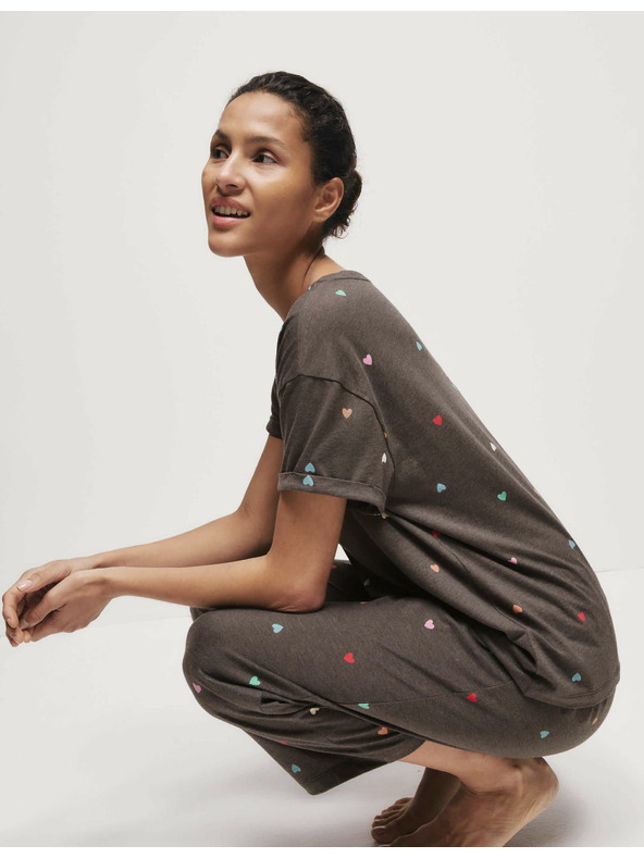 Marks & Spencer Marks & Spencer szürke, mintás pizsama szett magas pamuttartalommal