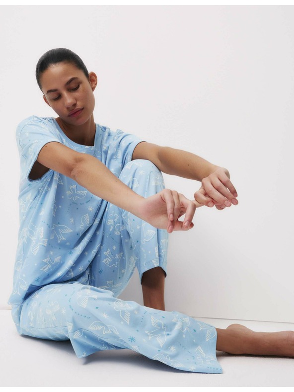 Marks & Spencer Marks & Spencer kék, levélmintás pizsama szett magas pamuttartalommal