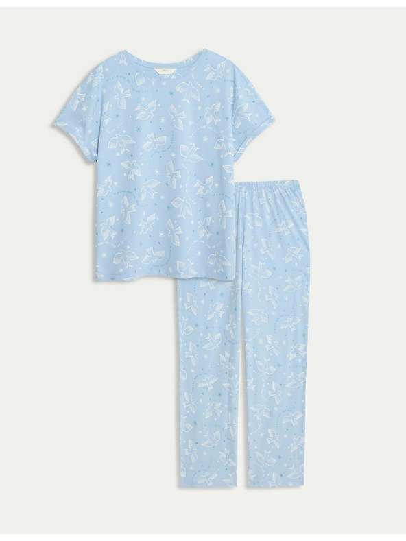 Marks & Spencer Marks & Spencer kék, levélmintás pizsama szett magas pamuttartalommal