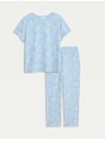 Marks & Spencer Marks & Spencer kék, levélmintás pizsama szett magas pamuttartalommal