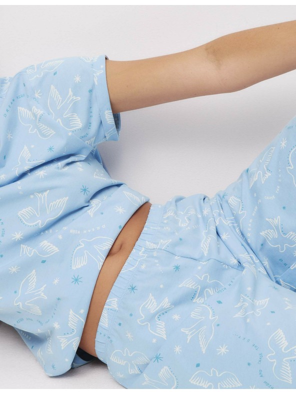 Marks & Spencer Marks & Spencer kék, levélmintás pizsama szett magas pamuttartalommal