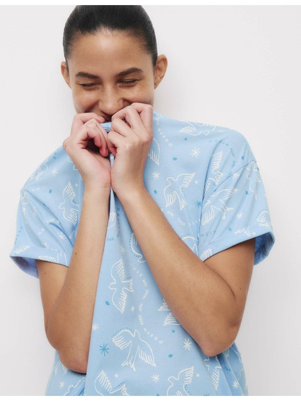 Marks & Spencer Marks & Spencer kék, levélmintás pizsama szett magas pamuttartalommal