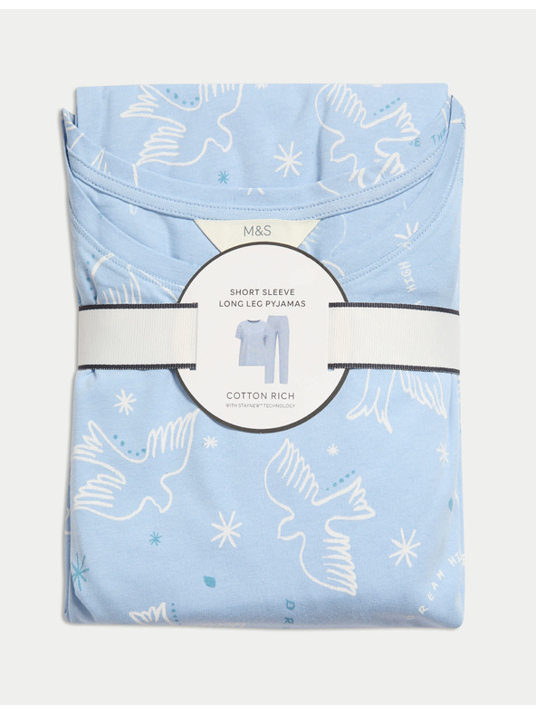 Marks & Spencer Marks & Spencer kék, levélmintás pizsama szett magas pamuttartalommal