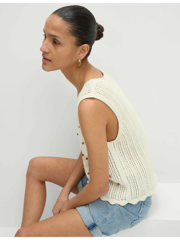Marks & Spencer Marks & Spencer törtfehér rövid, texturált mellény pamut keverékkel, szűk szabású