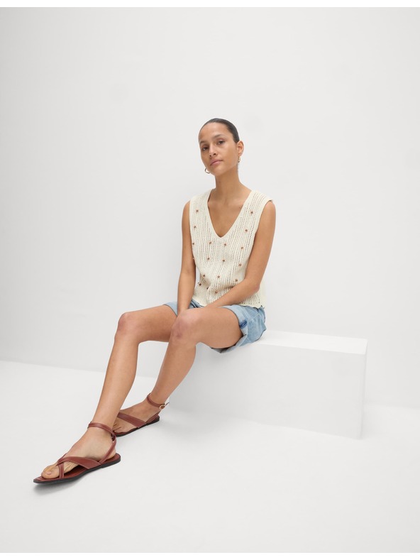 Marks & Spencer Marks & Spencer törtfehér rövid, texturált mellény pamut keverékkel, szűk szabású