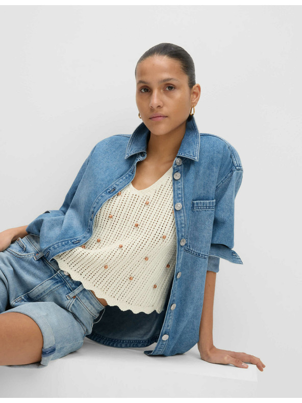 Marks & Spencer Marks & Spencer törtfehér rövid, texturált mellény pamut keverékkel, szűk szabású