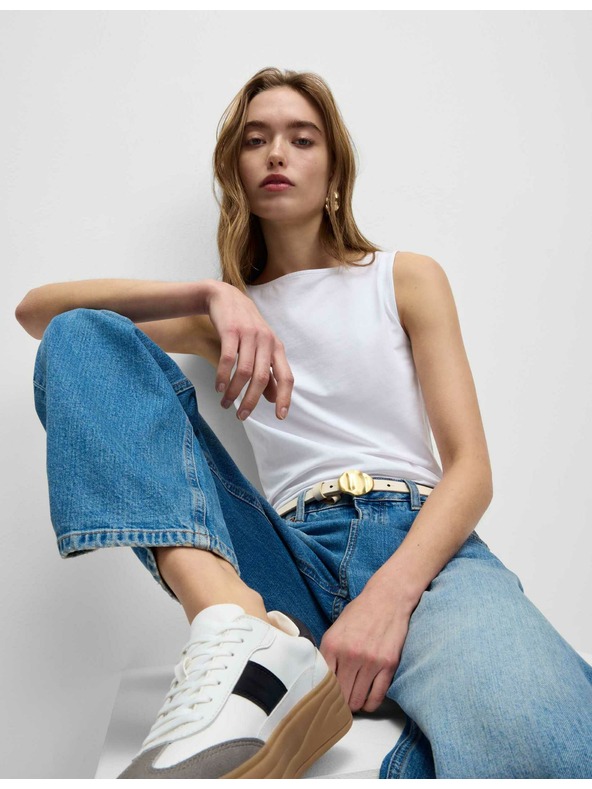 Marks & Spencer Marks & Spencer fehér csónak nyakú ujjatlan felső magas pamuttartalommal