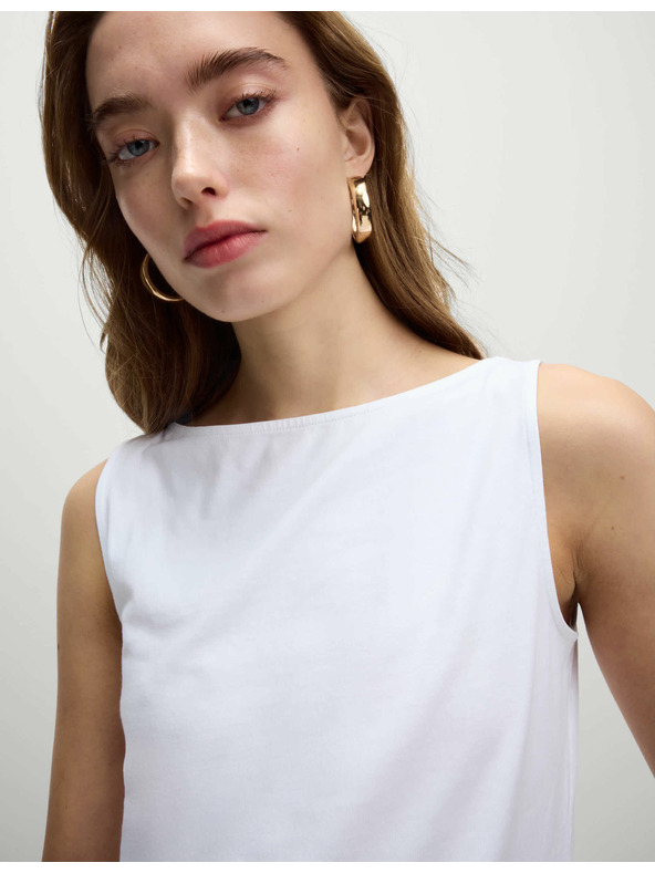 Marks & Spencer Marks & Spencer fehér csónak nyakú ujjatlan felső magas pamuttartalommal