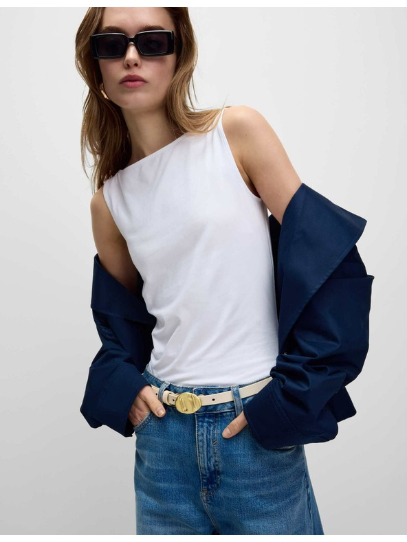 Marks & Spencer Marks & Spencer fehér csónak nyakú ujjatlan felső magas pamuttartalommal