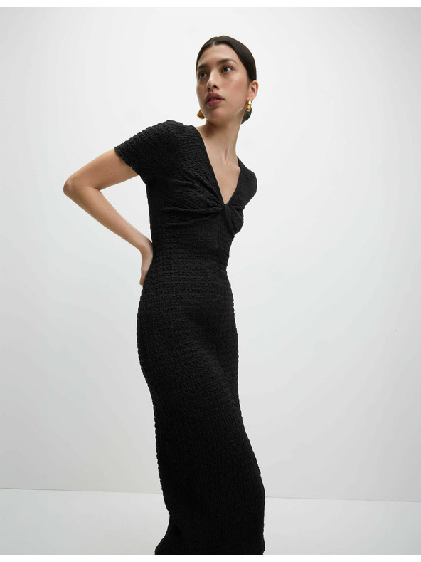 Marks & Spencer Jerseys texturált midi ceruzaruha V-nyakkivágással Marks & Spencer