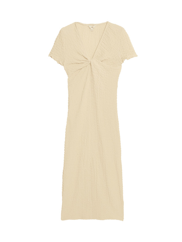 Marks & Spencer Jerseys texturált midi ceruzaruha V-nyakkivágással Marks & Spencer