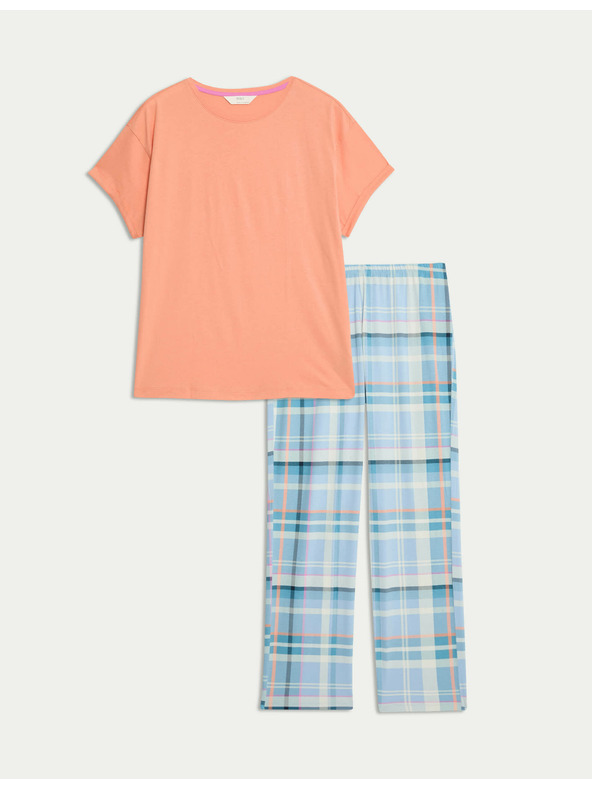 Marks & Spencer Marks & Spencer narancssárga, kockás pizsama szett 100% pamutból