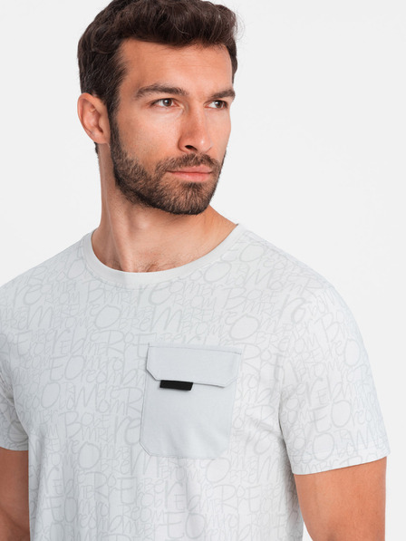 Ombre Clothing Világosszürke férfi póló zsebbel Ombre ruházat