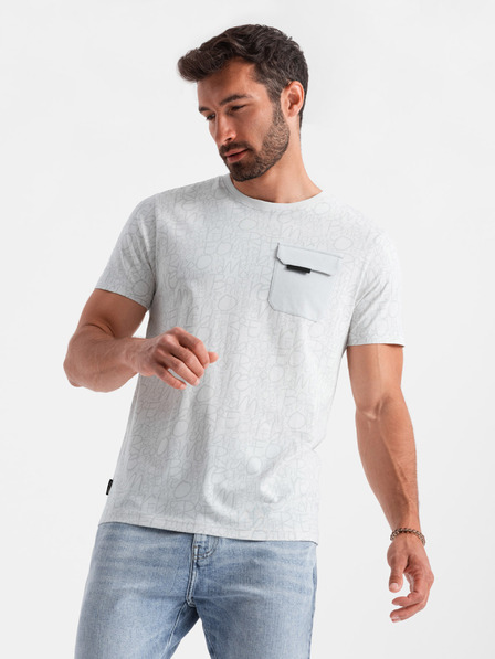 Ombre Clothing Világosszürke férfi póló zsebbel Ombre ruházat