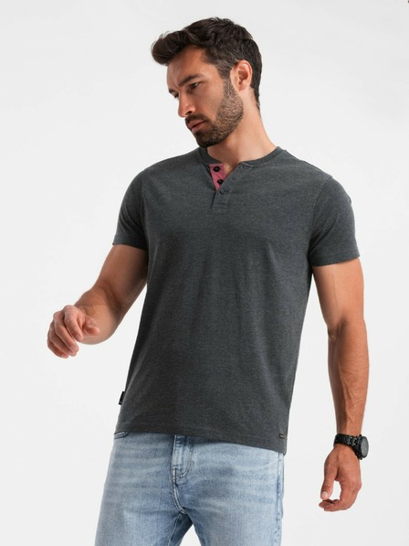 Ombre Clothing Fekete férfi henley póló Ombre Ruházat