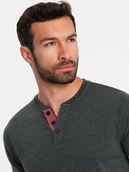 Ombre Clothing Fekete férfi henley póló Ombre Ruházat