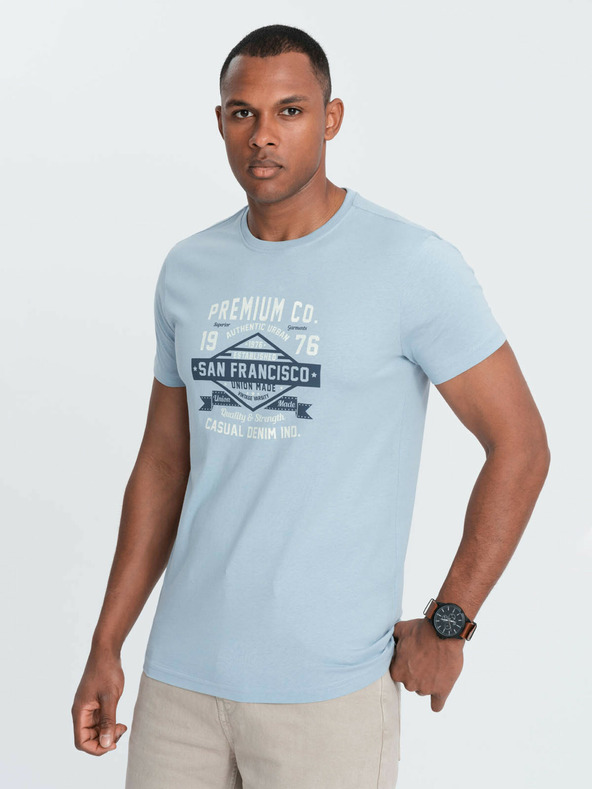 Ombre Clothing Világoskék férfi San Francisco nyomtatott póló póló Ombre Clothing Ombre Ruházat