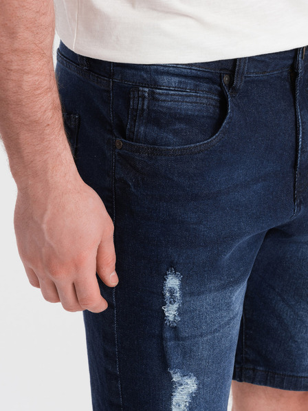 Ombre Clothing Sötétkék férfi farmer rövidnadrág lyukakkal Ombre ruházat