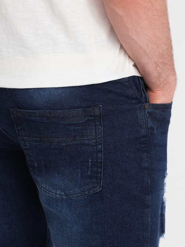 Ombre Clothing Sötétkék férfi farmer rövidnadrág lyukakkal Ombre ruházat