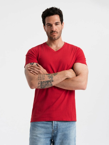 Ombre Clothing Piros férfi pamut alap férfi póló Ombre Ruházat