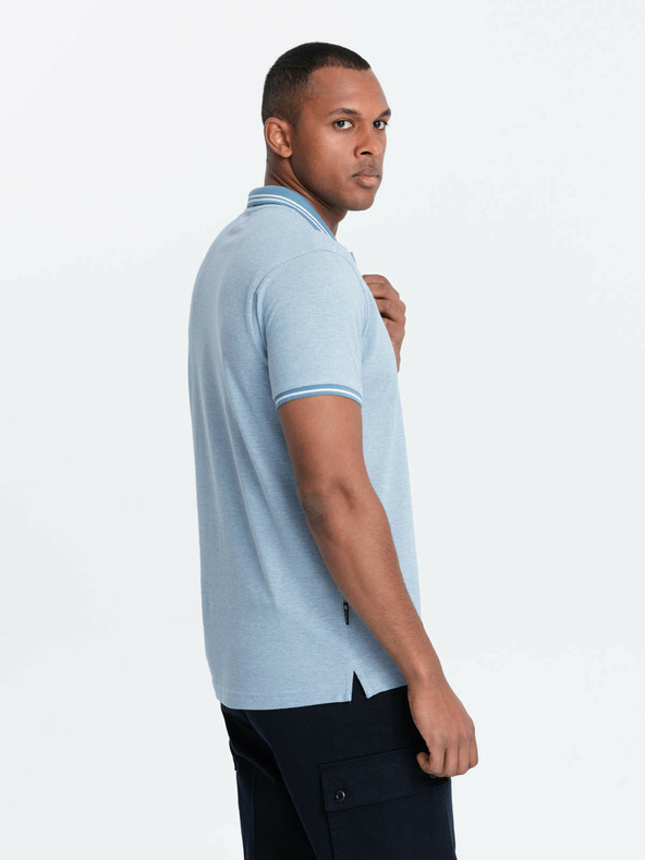 Ombre Clothing Világoskék férfi csíkos póló póló Ombre Ruházat