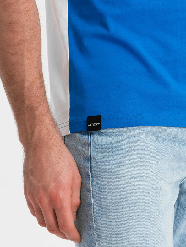 Ombre Clothing Fehér és kék férfi pamut póló Ombre Clothing