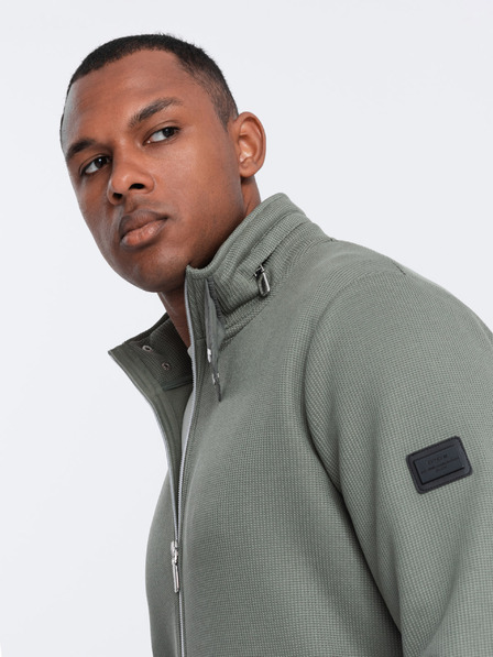 Ombre Clothing Khaki férfi magas galléros kabát gyapjú belsővel Ombre Clothing