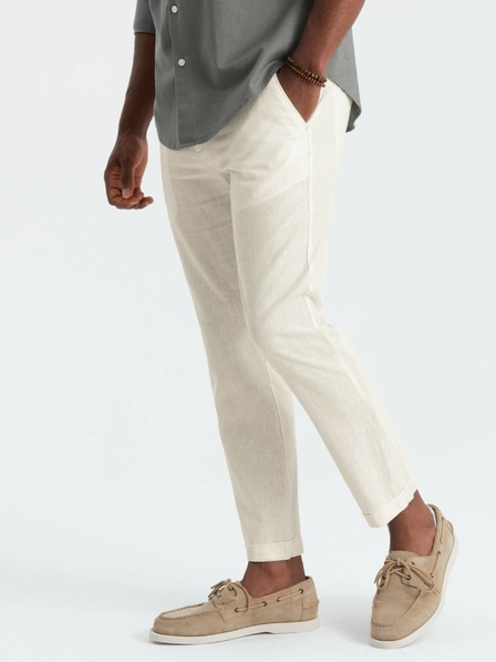Ombre Clothing Krémszínű férfi chino nadrág lenvászon keverékkel Ombre Clothing