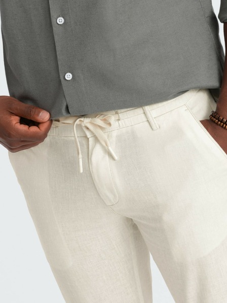 Ombre Clothing Krémszínű férfi chino nadrág lenvászon keverékkel Ombre Clothing