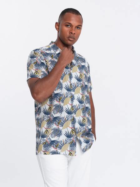 Ombre Clothing Fehér férfi mintás rövid ujjú ing Ombre Clothing Ombre Clothing
