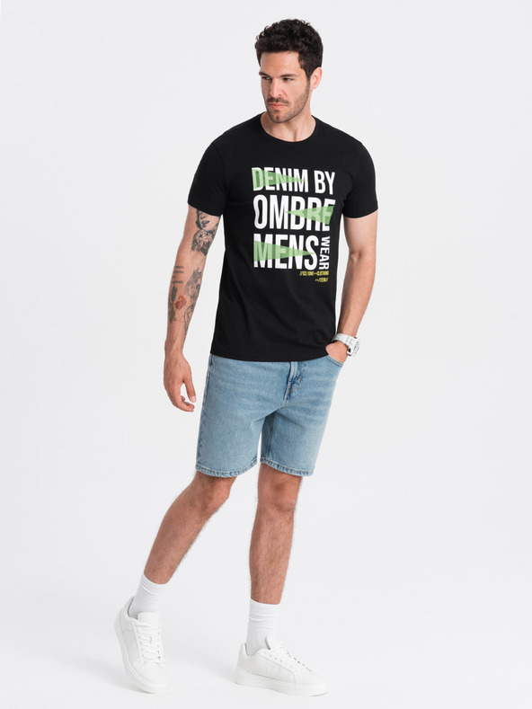 Ombre Clothing Fekete férfi pamut póló Ombre ruházat