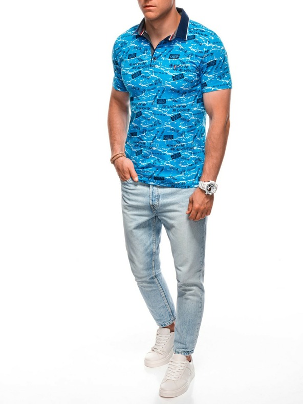 Edoti Férfi póló ing mintával - világoskék EDOTI