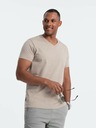 Ombre Clothing Férfi klasszikus pamut V-nyakú BASIC póló - homok V5 OM-TSBS-0145 Ombre ruházat