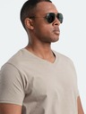 Ombre Clothing Férfi klasszikus pamut V-nyakú BASIC póló - homok V5 OM-TSBS-0145 Ombre ruházat