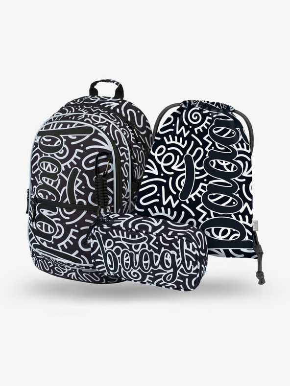 BAAGL  Fekete mintás iskolai szett - hátizsák, tolltartó, táska Baagl Core Element