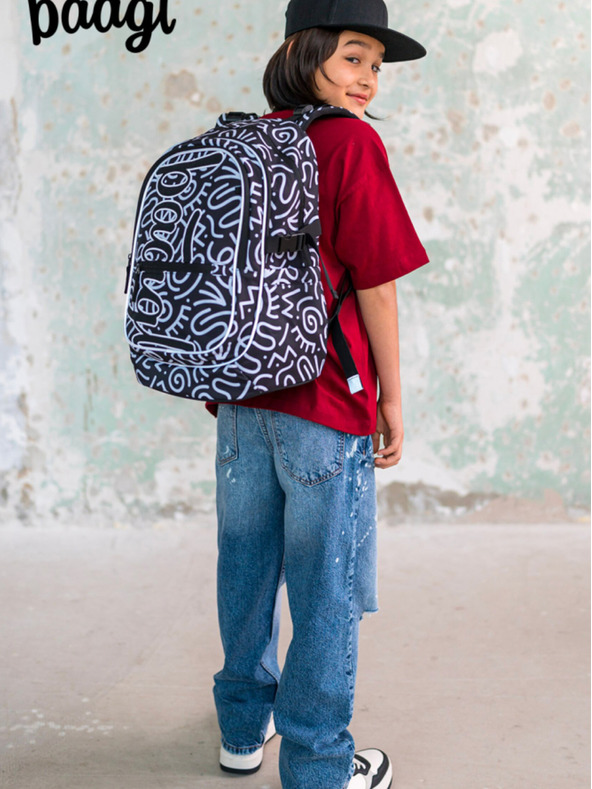 BAAGL  Fekete mintás iskolai szett - hátizsák, tolltartó, táska Baagl Core Element