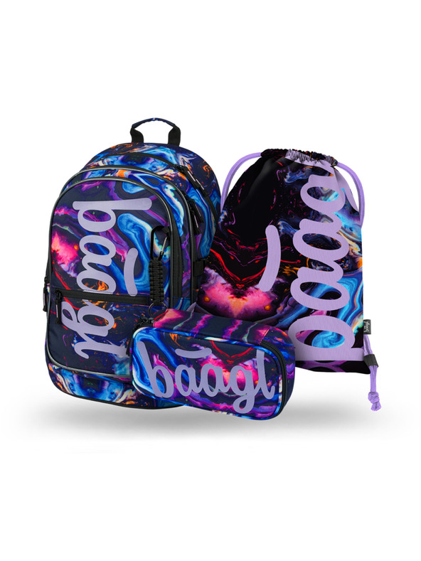 BAAGL  Lila iskolai szett - hátizsák, tolltartó, táska Baagl Core Marble
