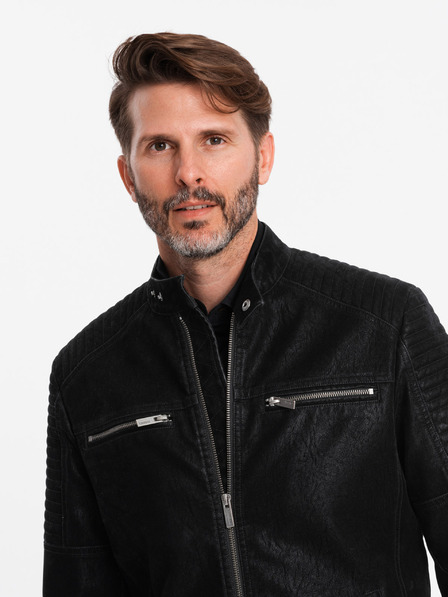 Ombre Clothing Férfi retro motoros dzseki állógallérral Ombre Clothing V2 OM-JAFL-0197 OM-JAFL-0197