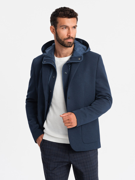 Ombre Clothing Férfi kapucnis dzseki magas gallérral sötétkék Ombre Clothing