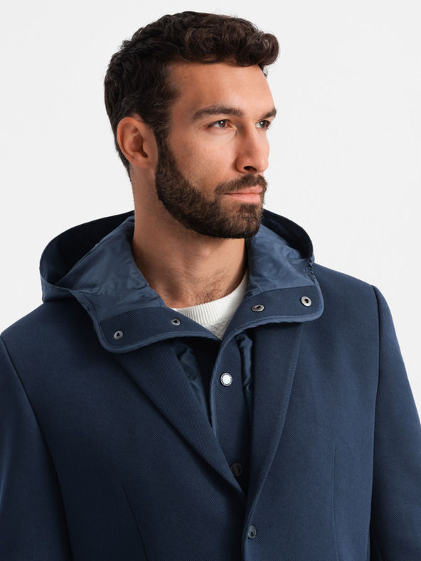 Ombre Clothing Férfi kapucnis dzseki magas gallérral sötétkék Ombre Clothing