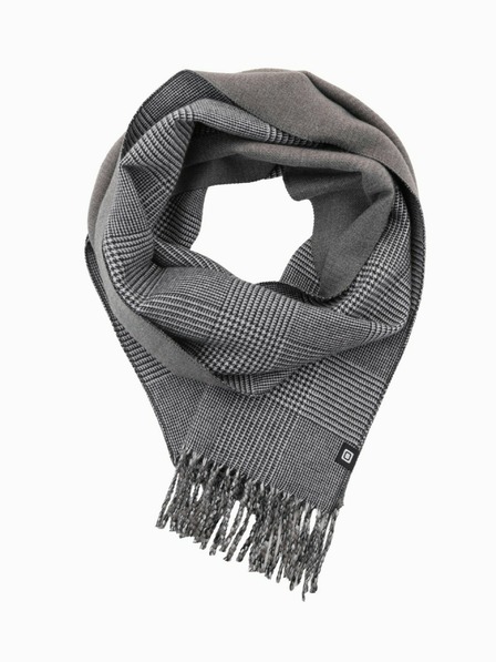 Ombre Clothing Férfi megfordítható kockás sál bojtokkal fekete-fehér Ombre ruházati cikkek