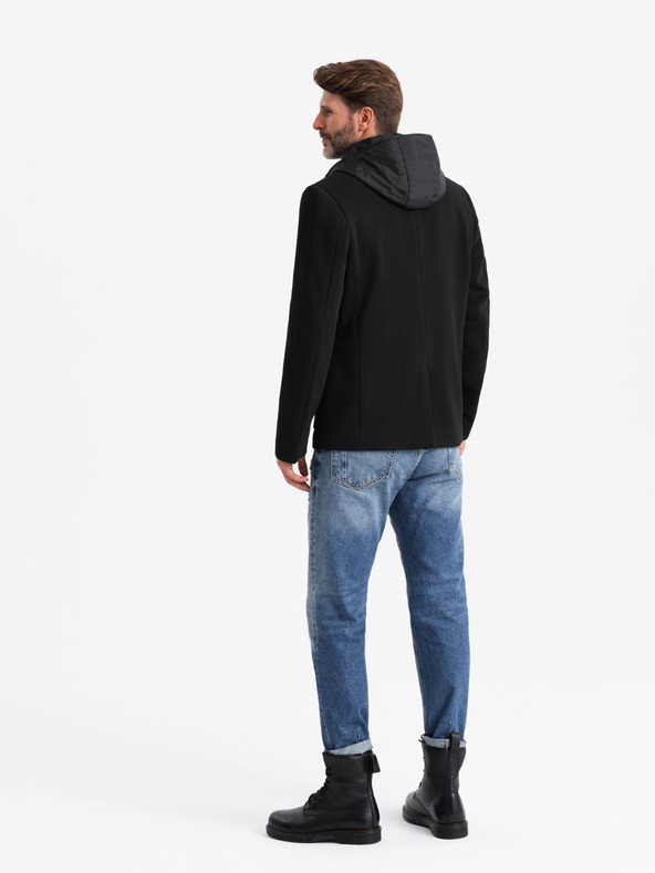 Ombre Clothing Férfi magas gallérú kabát kapucnival fekete Ombre Clothing Ombre Clothing