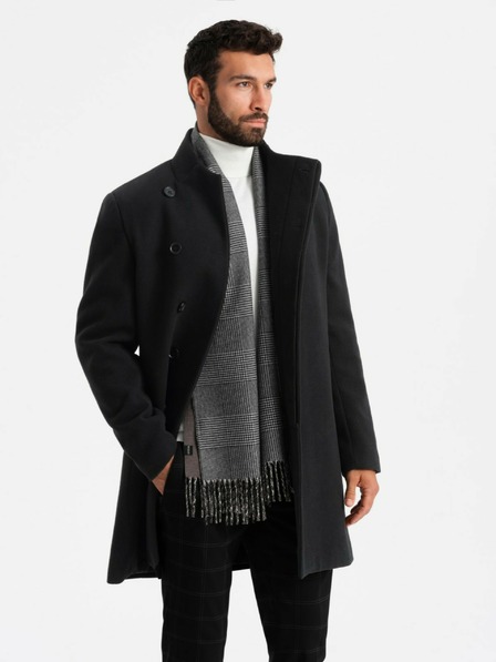 Ombre Clothing Férfi magas galléros kabát aszimmetrikus zárással fekete Ombre Ruházat Ombre Ruházat