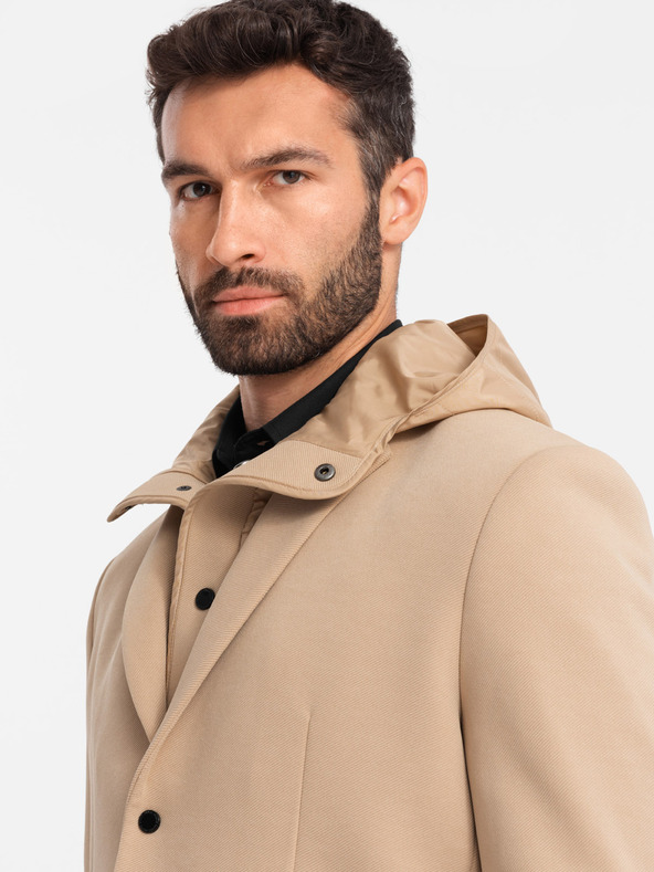 Ombre Clothing Férfi magas galléros kapucnis dzseki világosbarna Ombre ruházat