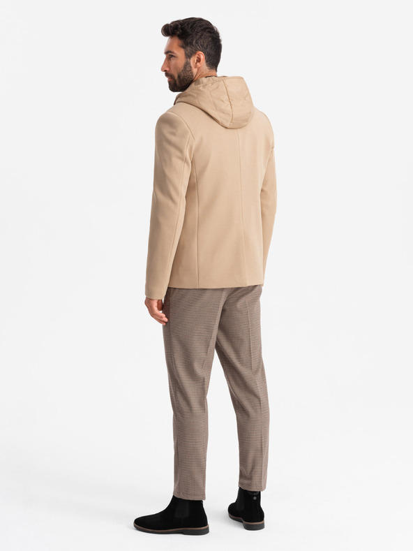 Ombre Clothing Férfi magas galléros kapucnis dzseki világosbarna Ombre ruházat