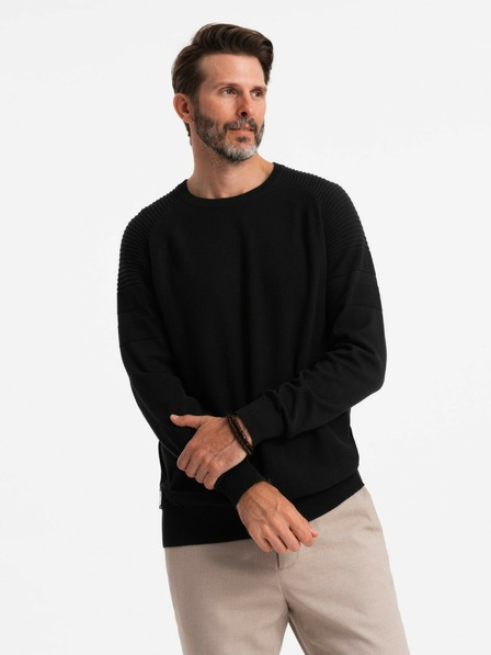Ombre Clothing Férfi Raglan pulóver bordázott ujjú fekete Ombre ruházat